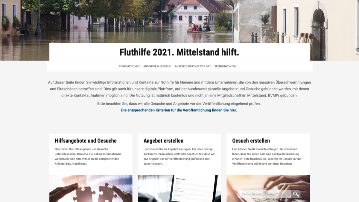 Informieren Sie sich auf unserer Webseite zur Fluthilfe und schauen Sie nach Angeboten und Gesuchen!