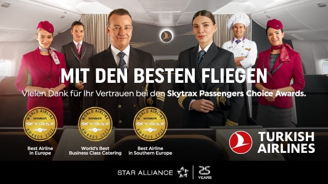 Turkish Airlines zur besten Fluggesellschaft Europas gekürt