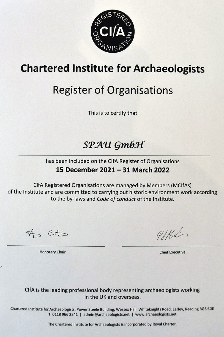 SPAU GmbH Münzenberg durch Berufsverband CIfA zertifiziert – Leistung anhand objektiver Kriterien bestätigt