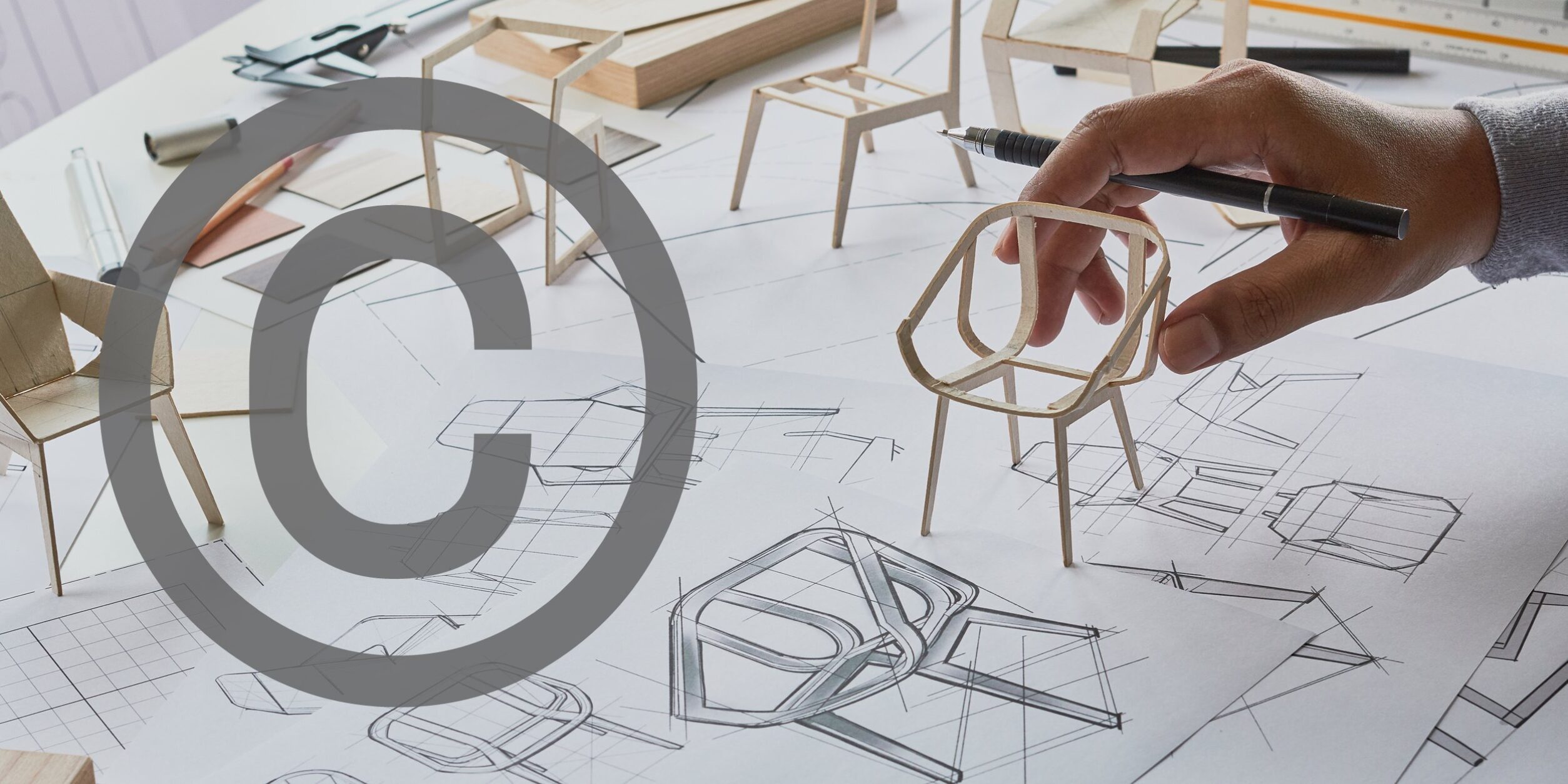 Designer, Konzeptzeichnung, Modell, Stuhl, Copyright Wasserzeichen