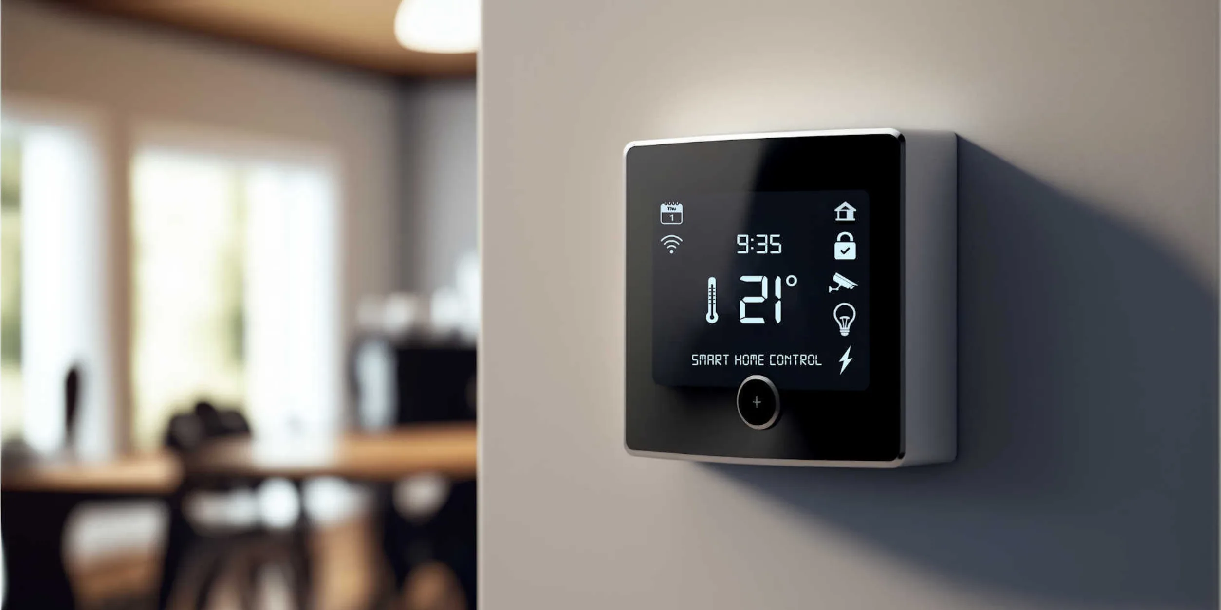 Ein Smart-Home-Steuergerät hängt an der Wand