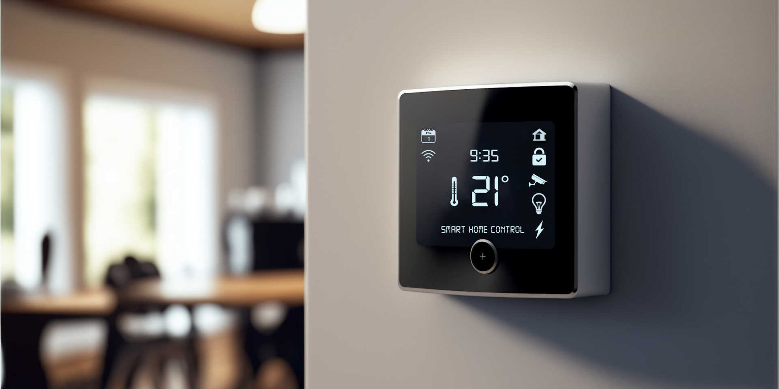 Ein Smart-Home-Steuergerät hängt an der Wand