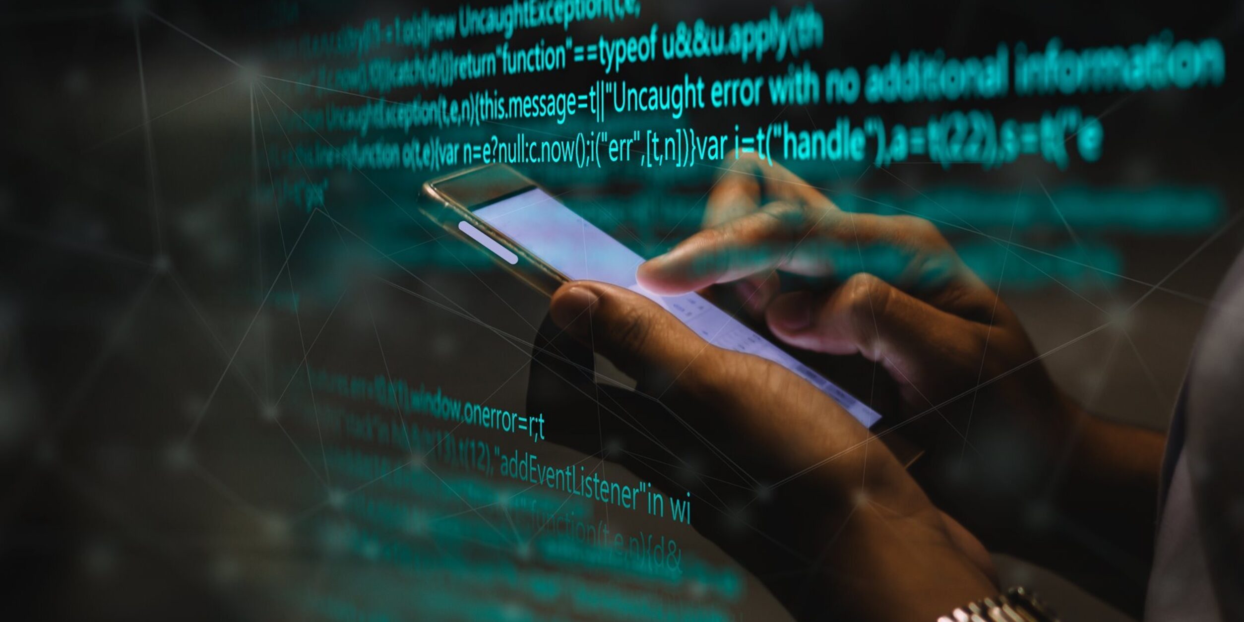 Mobiltelefon Hand Quellcode 1920x1080 i Stock 1263285756