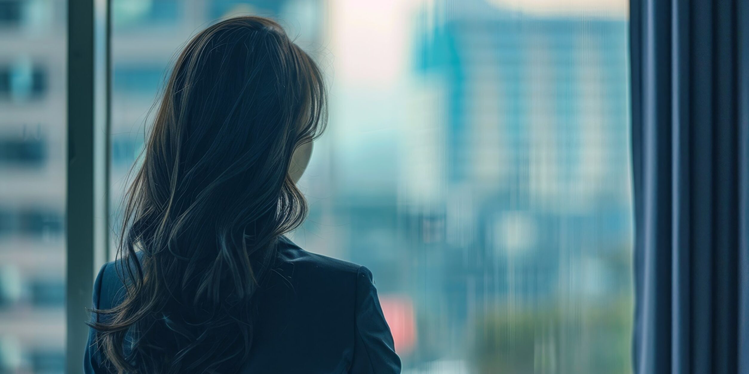 Eine Frau blickt aus dem Fenster