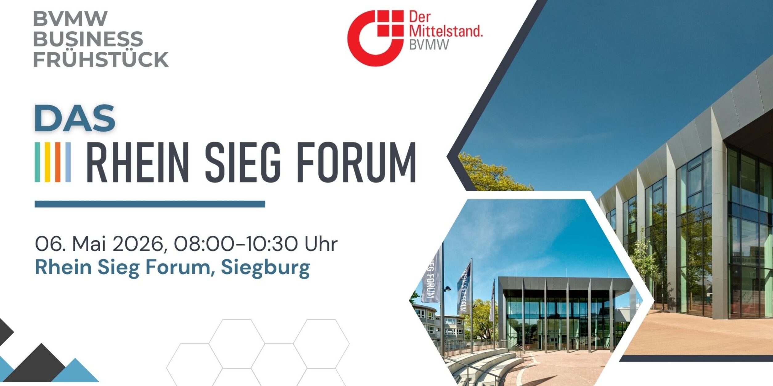 Header BVMW Businessfrühstück am 6. Mai 2026 im RHEIN-SIEG-FORUM in Siegburg