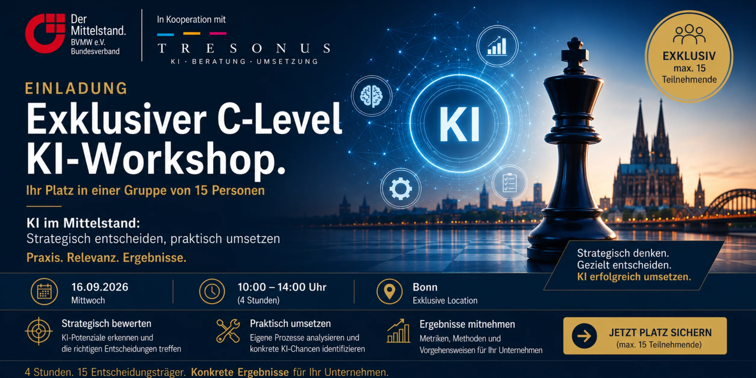 Header BVMW | WORKSHOP Exklusiver C-Level KI-Workshop Ihr Platz in einer Gruppe von 15 Personen