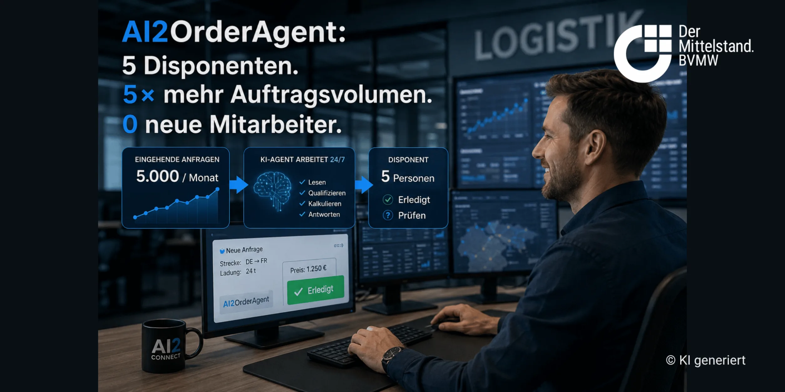 Header AI2OrderAgent: Mehr Aufträge. Weniger Aufwand. Live-Demo für Logistikunternehmen