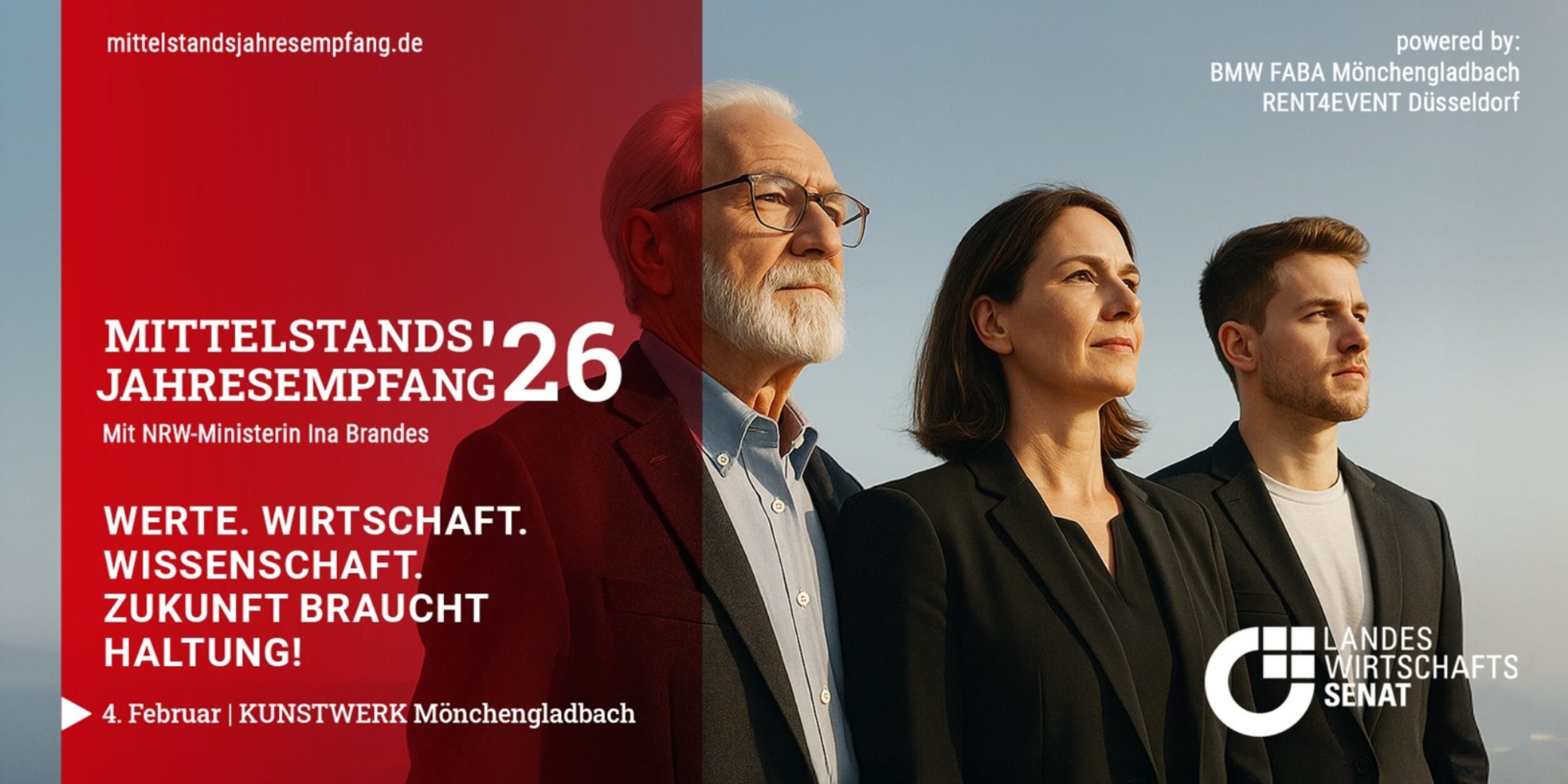 Header Mittelstandsjahresempfang 2026: Werte. Wirtschaft. Wissenschaft. - Zukunft braucht Haltung.