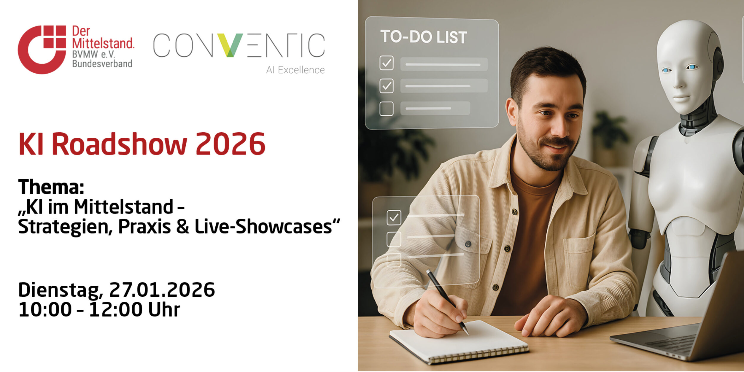 Header KI Roadshow Thema: KI im Mittelstand – Strategien, Praxis & Live-Showcases