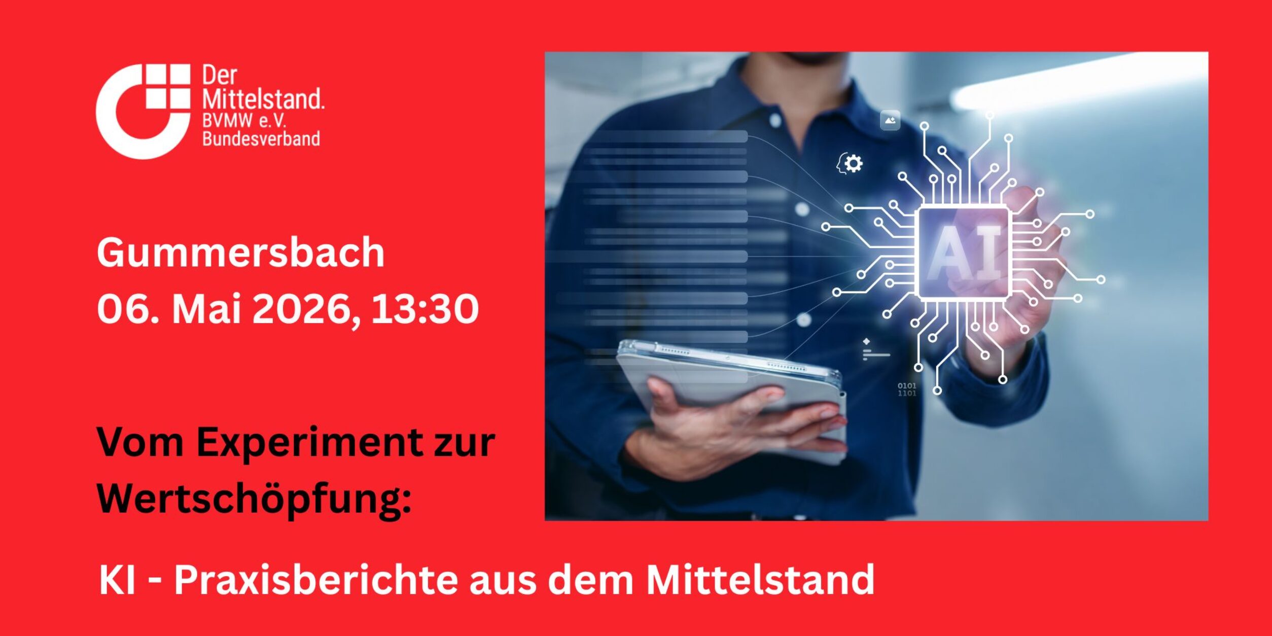 Header "Vom Experiment zur Wertschöpfung: KI-Praxisberichte aus dem Mittelstand