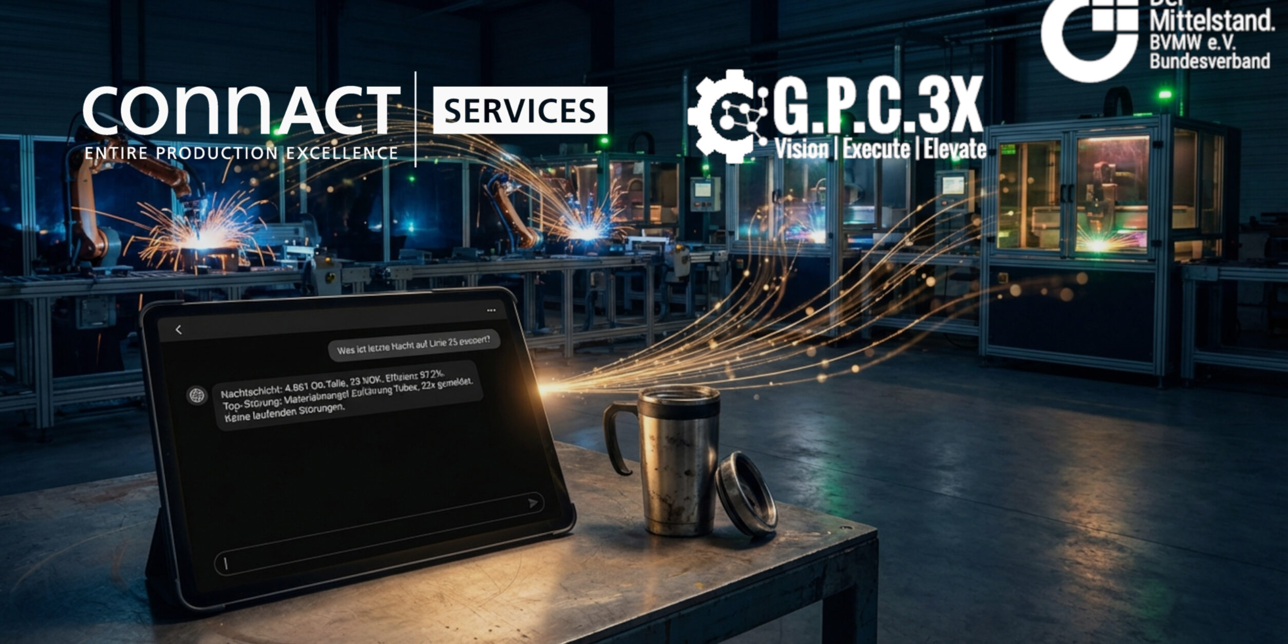 Header „Sprich mit deiner Produktion" | Ihr digitaler Assistent für den Shopfloor