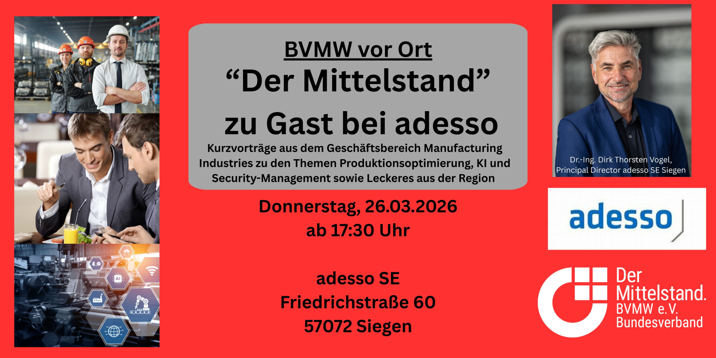 Header BVMW vor Ort  - „Der Mittelstand“ zu Gast bei adesso in Siegen
