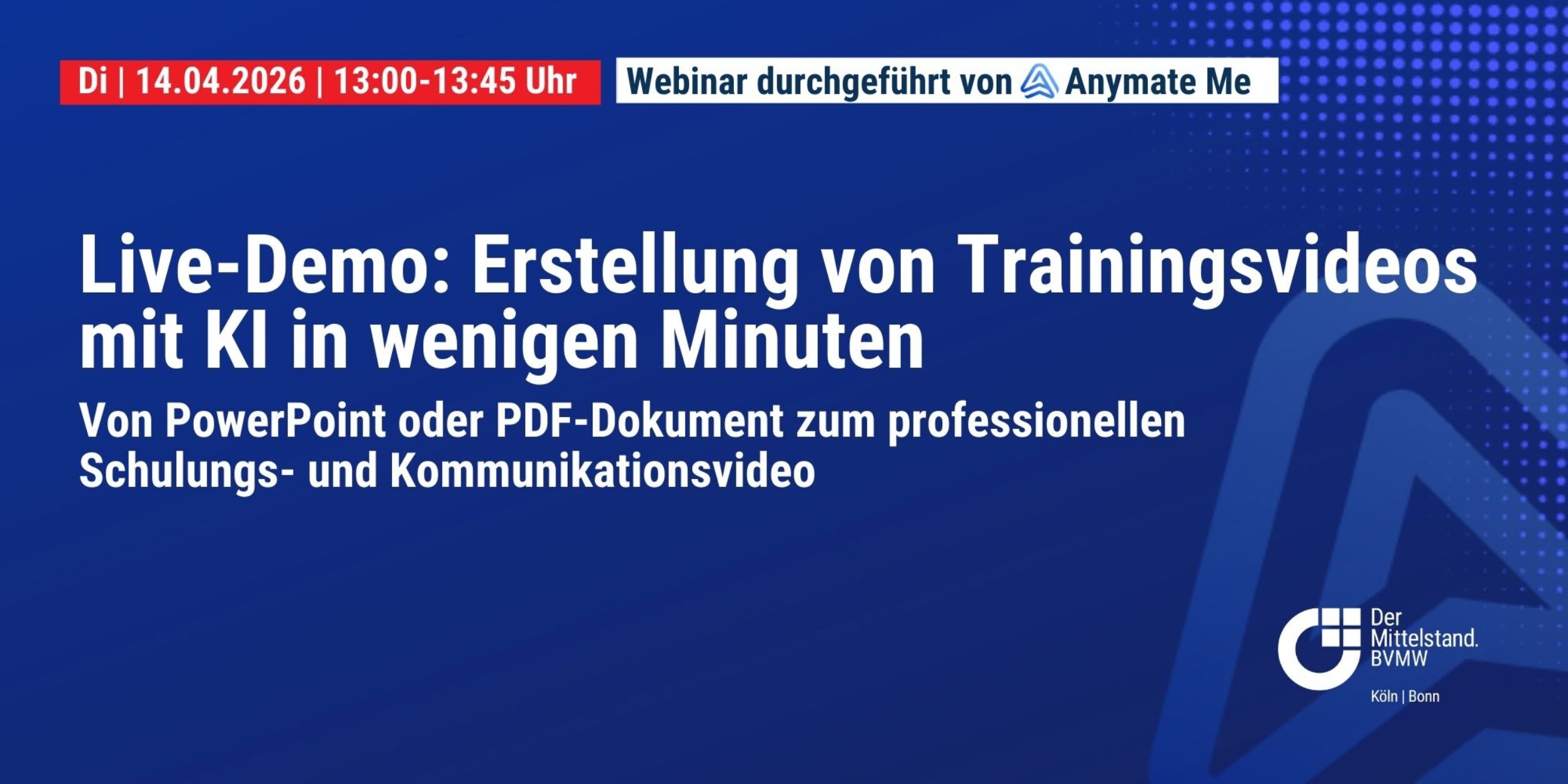 Header Live-Demo: Erstellung von Trainingsvideos mit KI in wenigen Minuten
