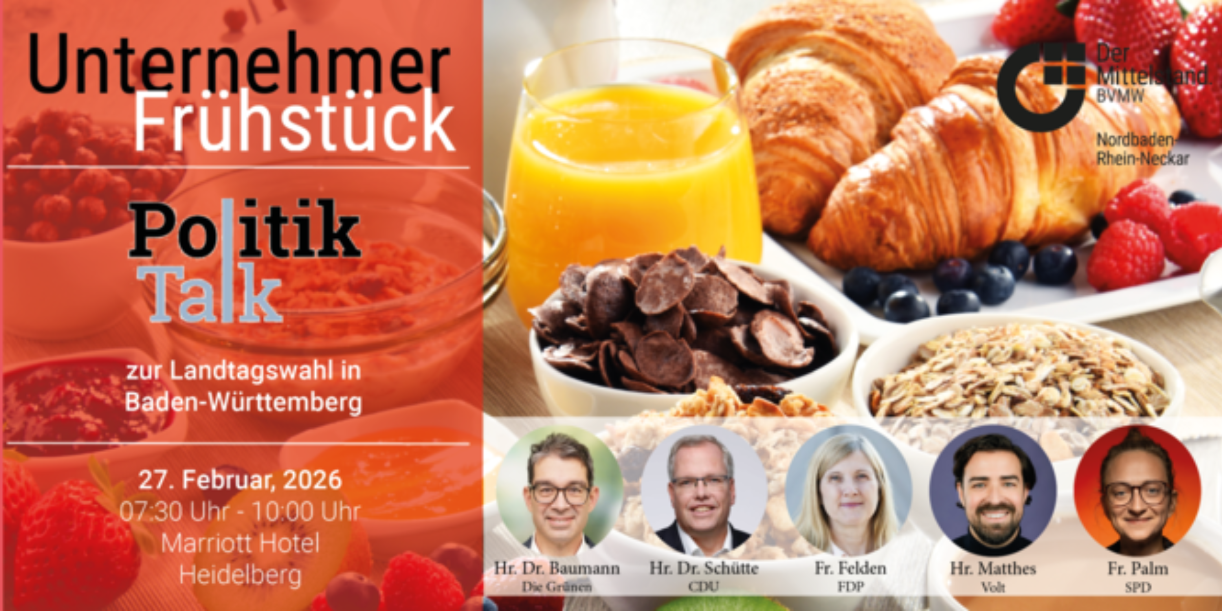 Header UnternehmerFrühstück - PolitikTalk zur Landtagswahl Baden-Württemberg