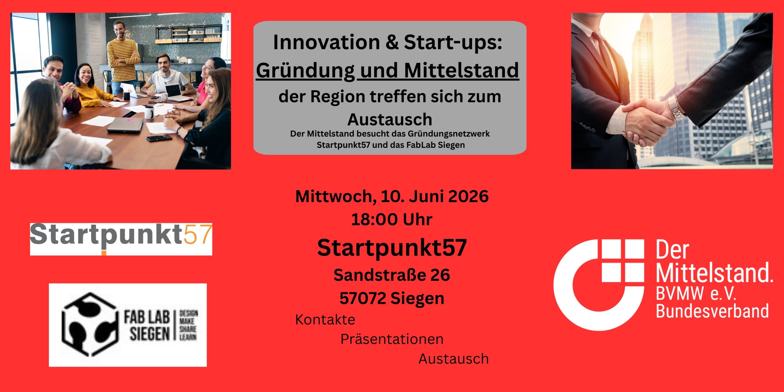 Header Innovation & Start-Ups: Gründer und Mittelstand der Region treffen sich zum Austausch.