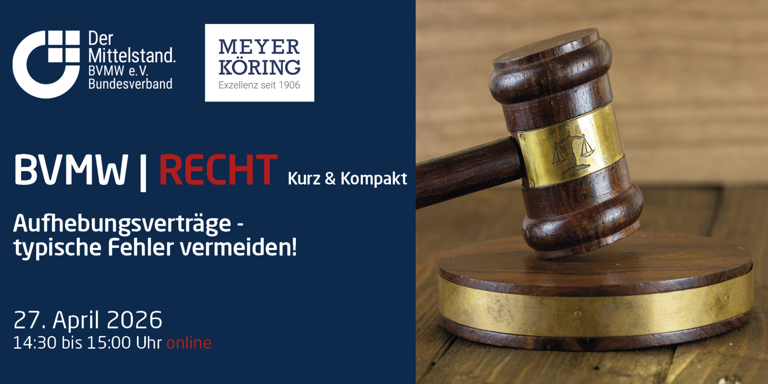 Header BVMW | RECHT Kurz & Kompakt Aufhebungsverträge - typische Fehler vermeiden!