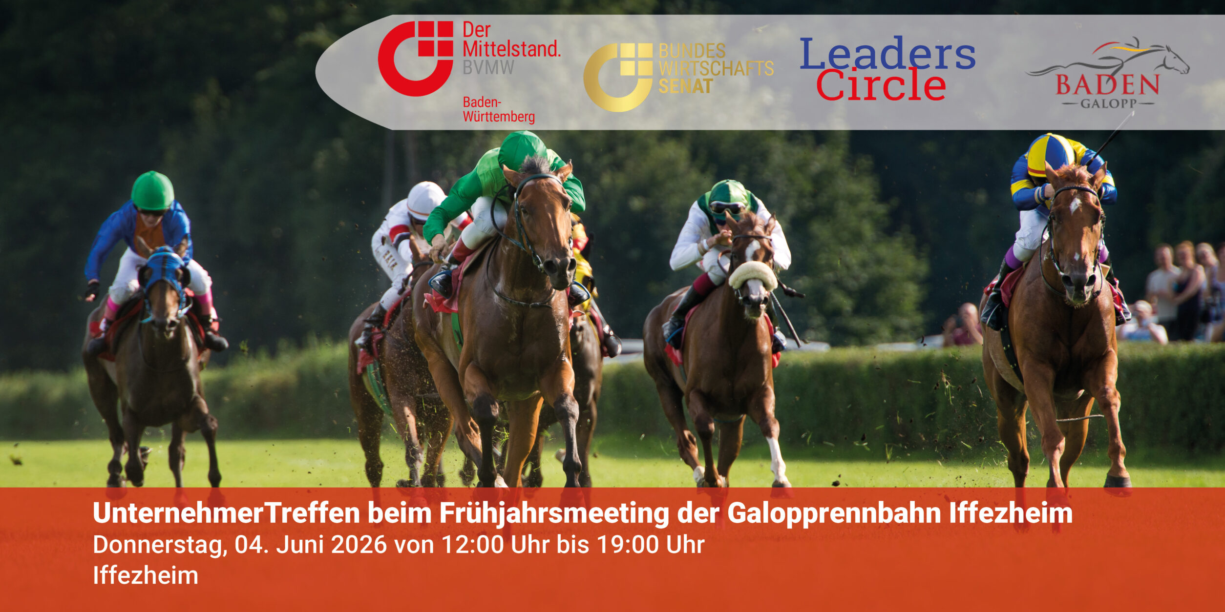 Header UnternehmerTreffen beim Frühjahrsmeeting der Galopprennbahn Iffezheim