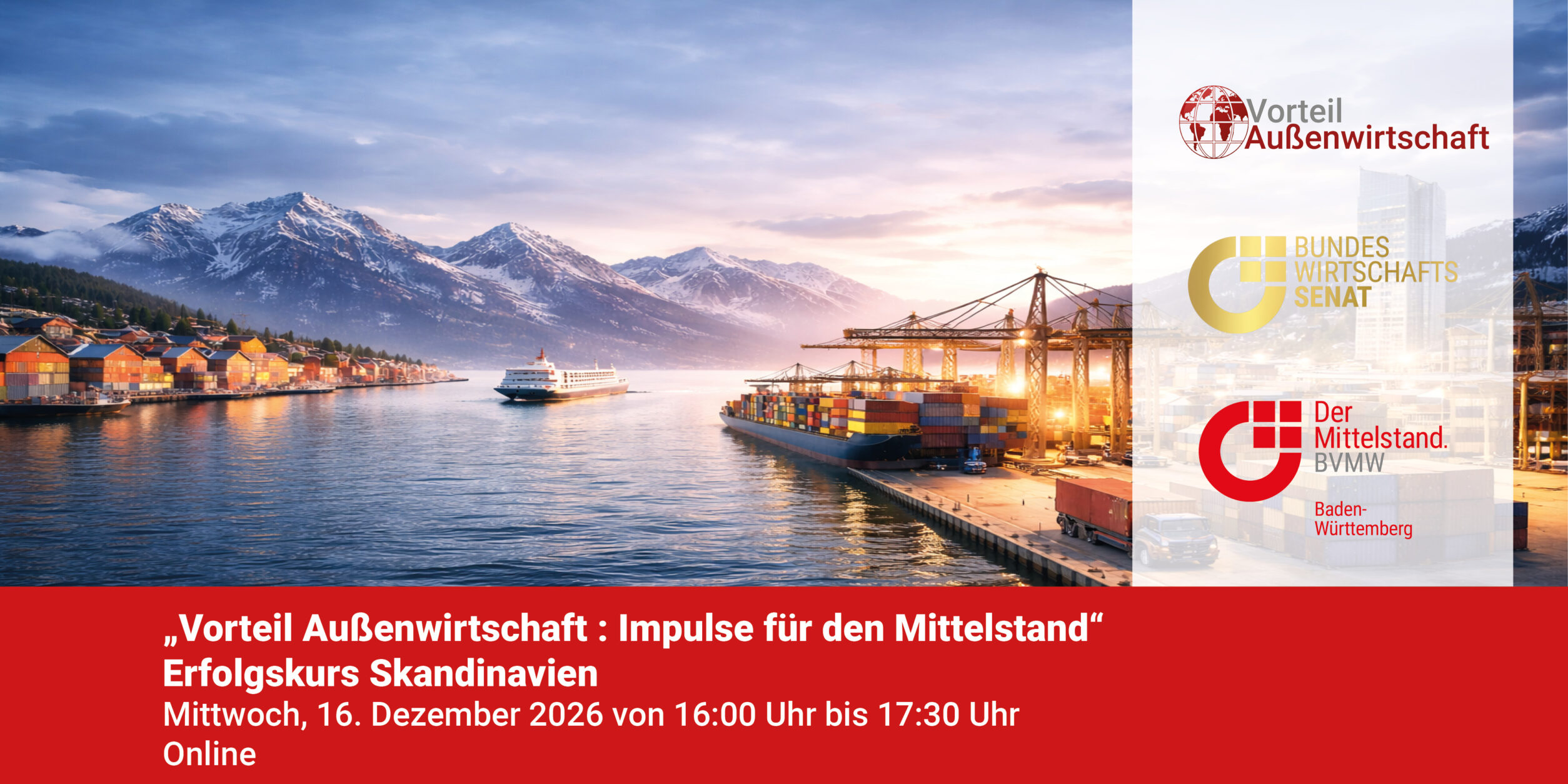 Header "Vorteil Außenwirtschaft: Impulse für den Mittelstand" - Erfolgskurs Skandinavien