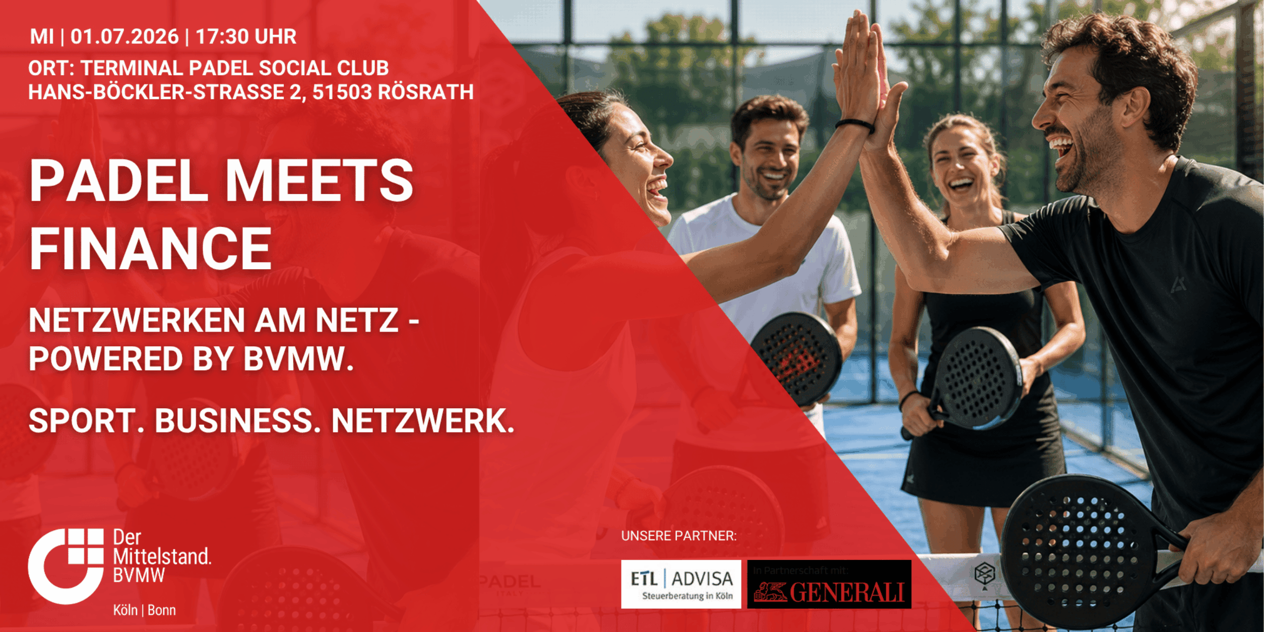 Header Padel meets Finance - Netzwerken am Netz powered by BVMW.