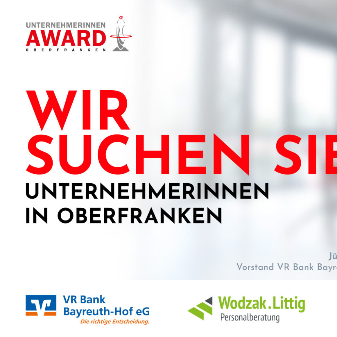Aufruf der VR Bank Bayreuth-Hof zum Unternehmerinnen Award 2023