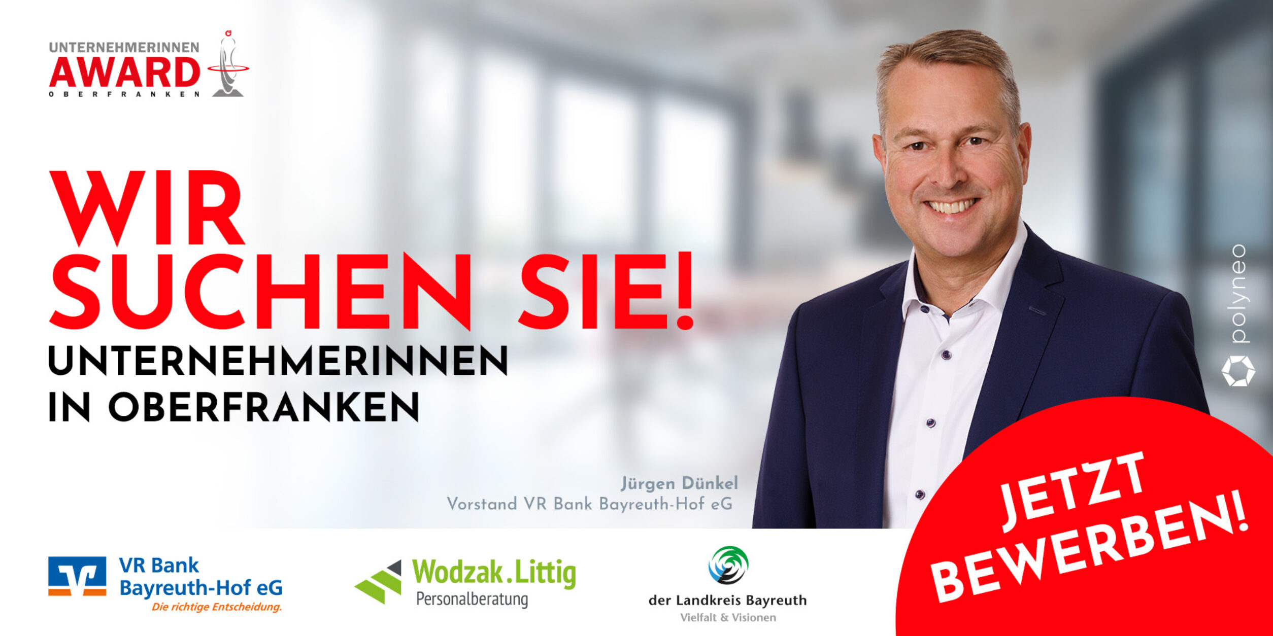 Aufruf der VR Bank Bayreuth-Hof zum Unternehmerinnen Award 2023