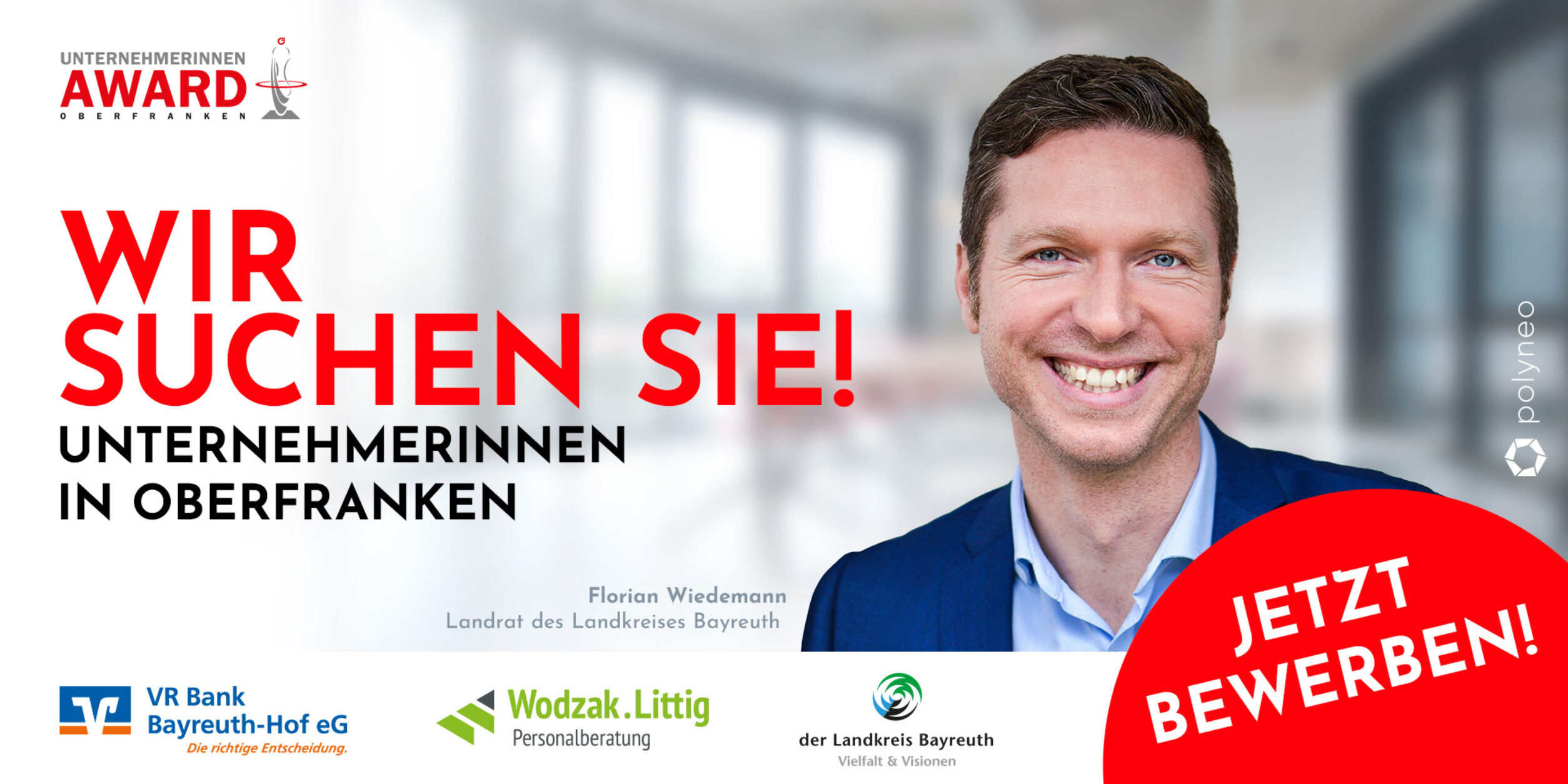 Unternehmerinnen Award 2023 - Wir suchen Sie! Landrat Florian Wiedemann