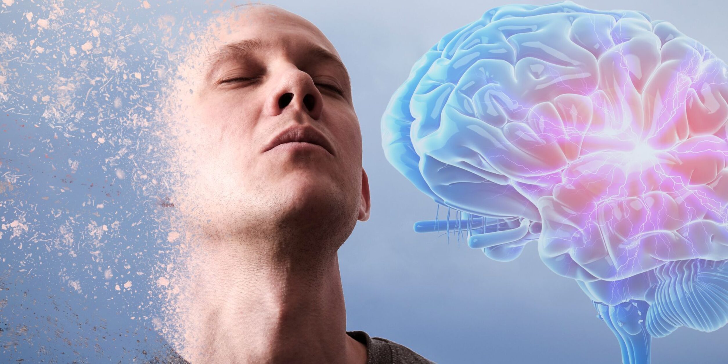 Mann atmet, Gehirn (Symbolbild)