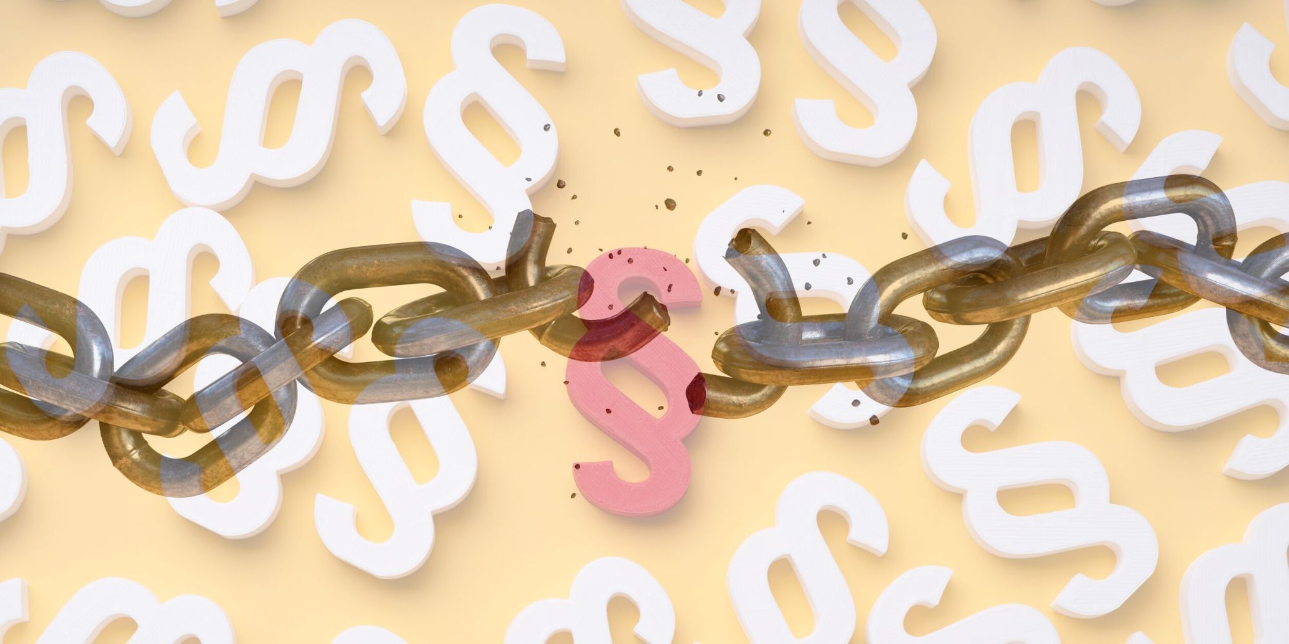 zerbrochene Kette vor Paragraphen-Hintergrund