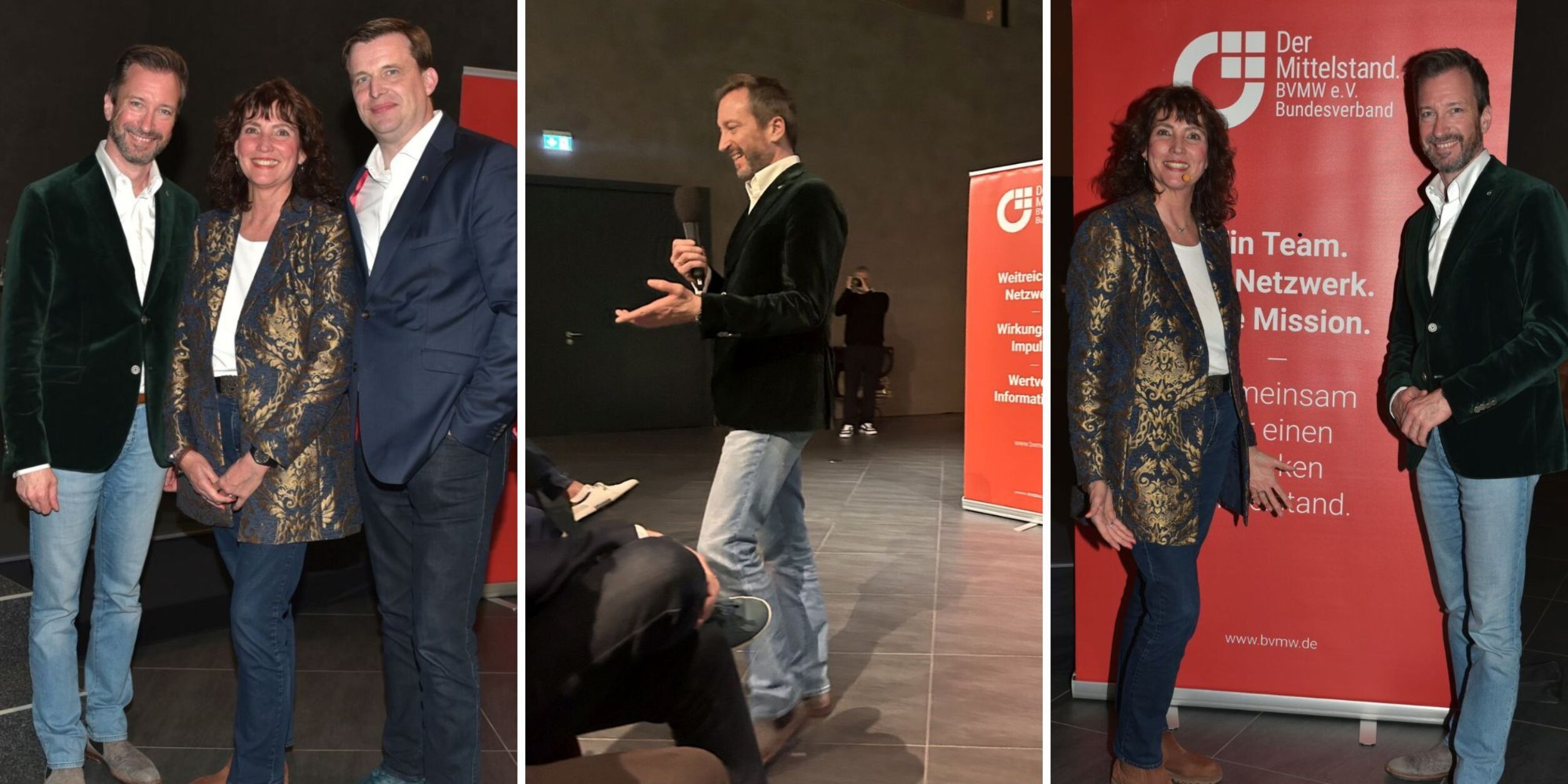 Menschen vor BVMW Banner, K. Kirchermeier, R. Borbonus, S. Bössow