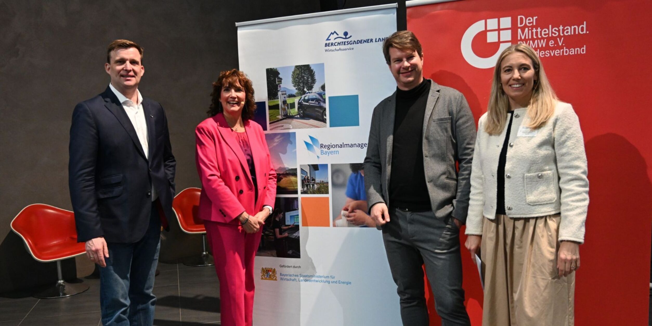 v.l.n.r.: Herr Sven Bössow/Hans-Peter Porsche Traumwerk, Kornelia Kirchermeier/BVMW, Dipl. Psych. Rüdiger Maas,  Dr. Anja Friedrich-Hussong/Wirtschaftsservice Berchtesgadener Land
