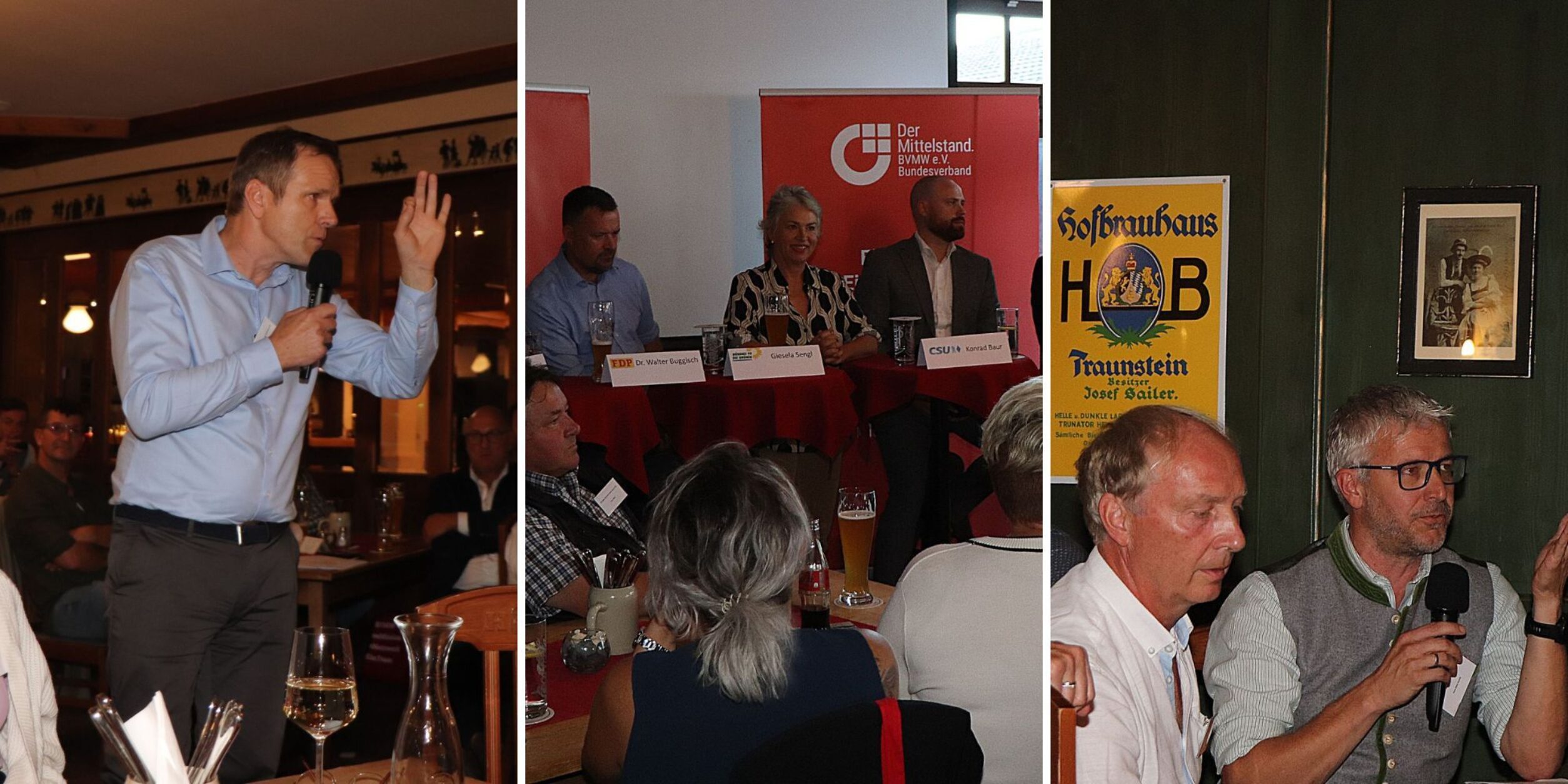 drei Bilder, Kandidaten und Teilnehmer Wahltalk 2023 in Traunstein