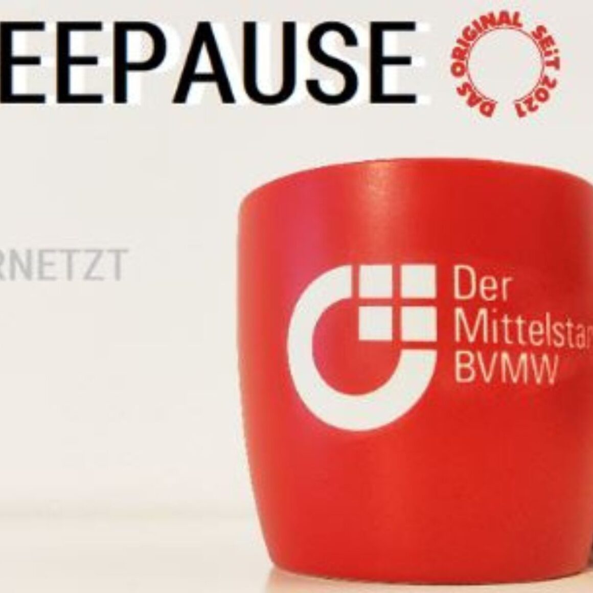rote Kaffeetassen BVMW Logo, Kaffeepause