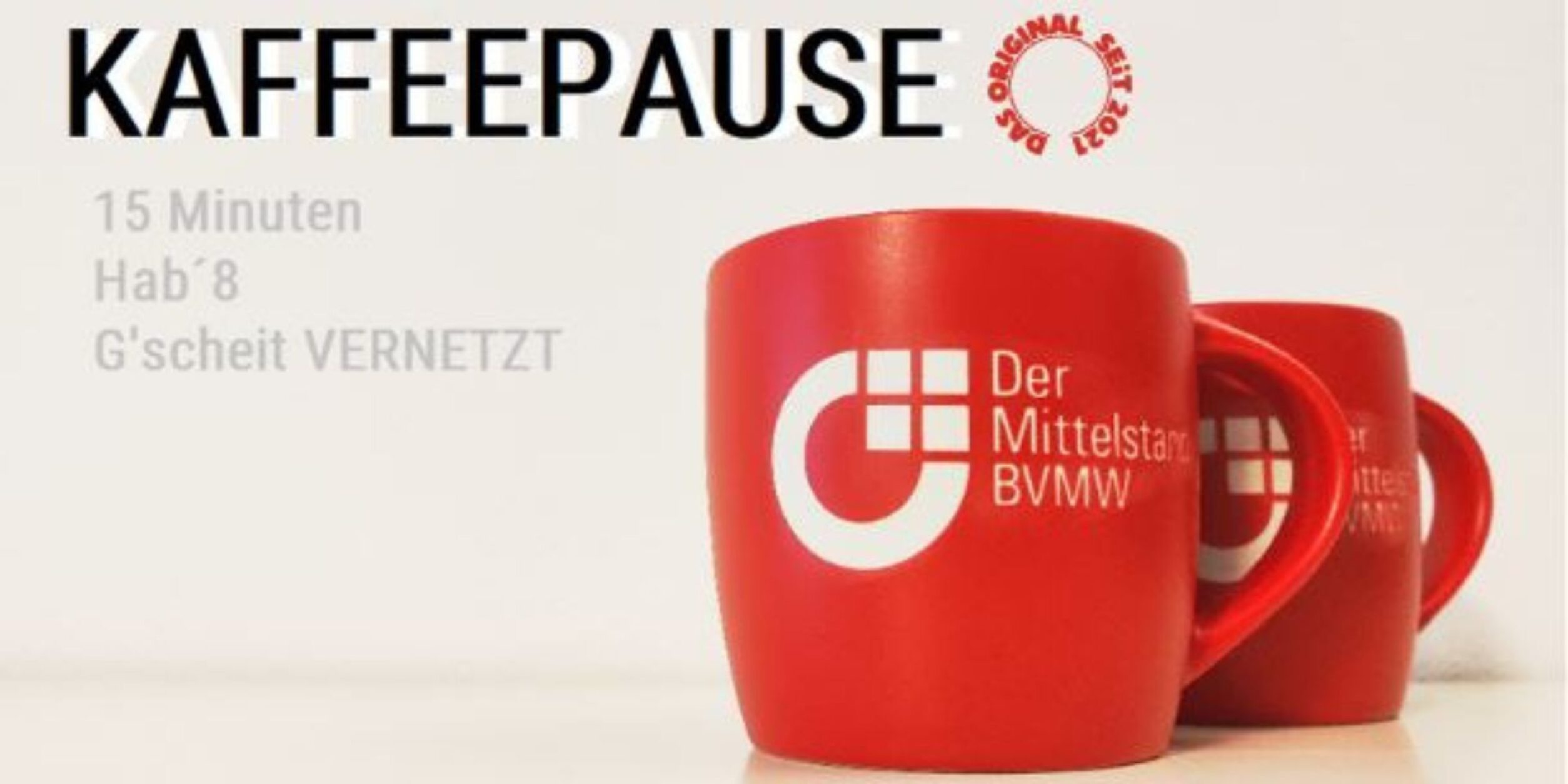 rote Kaffeetassen BVMW Logo, Kaffeepause