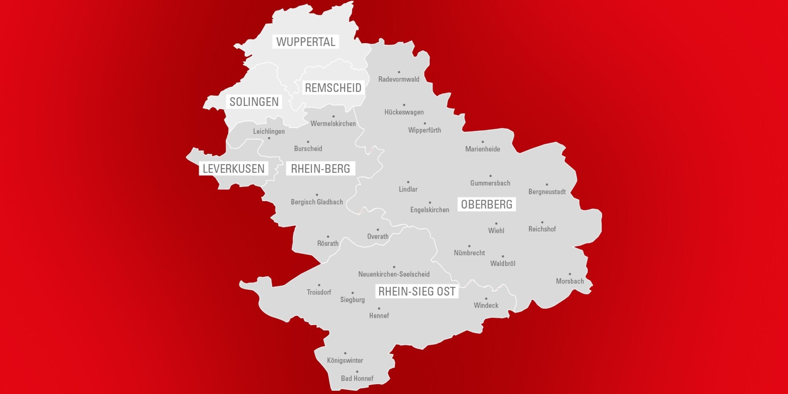 Karte Bergisches Rheinland und Bergisches Städtedreieck