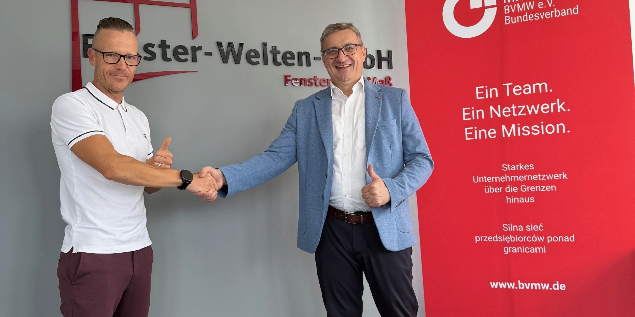 Dennis Niemsch (Geschäftsführer Fenster-Welten-GmbH) und Mariusz Rzeznikiewicz (BVMW e.V. Frankfurt Oder)