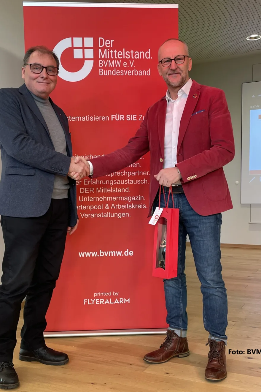 v.l.nr.(Carsten Böhm Beauftragter des BVWM e.V. Elbe-Elster & Teltow-Fläming; Gerd Widule Nachhaltigkeits-Consultant und Interim Manager)