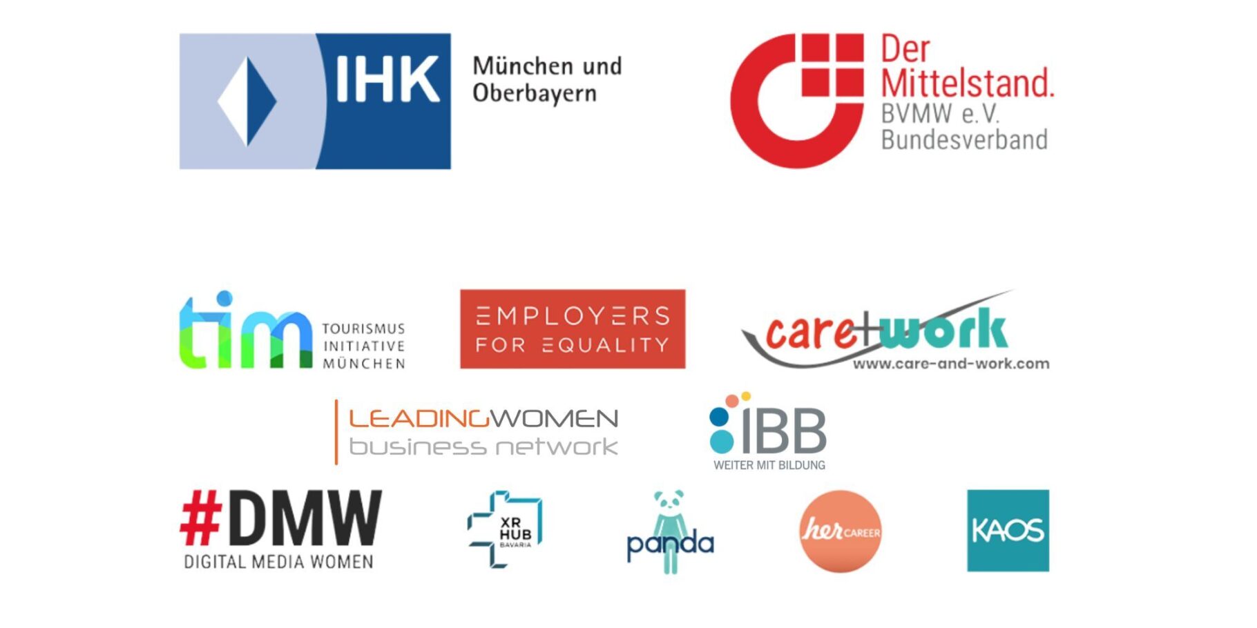 IHK, BVMW, TIM, EMployers, care+work, leading women, ibb, dmw, xphub, panda, career, kaos