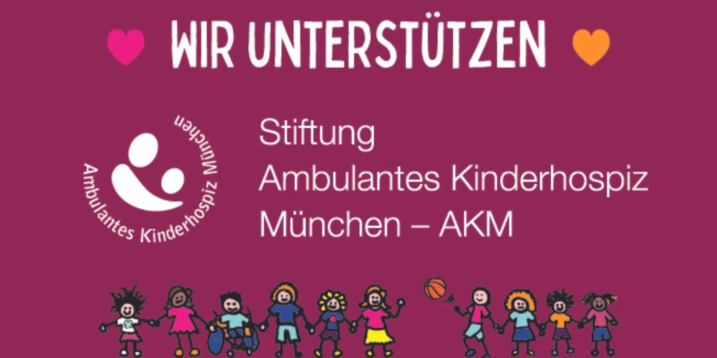 Wir unterstützen Stiftung AKM, lila, Kinder, Logo AKM