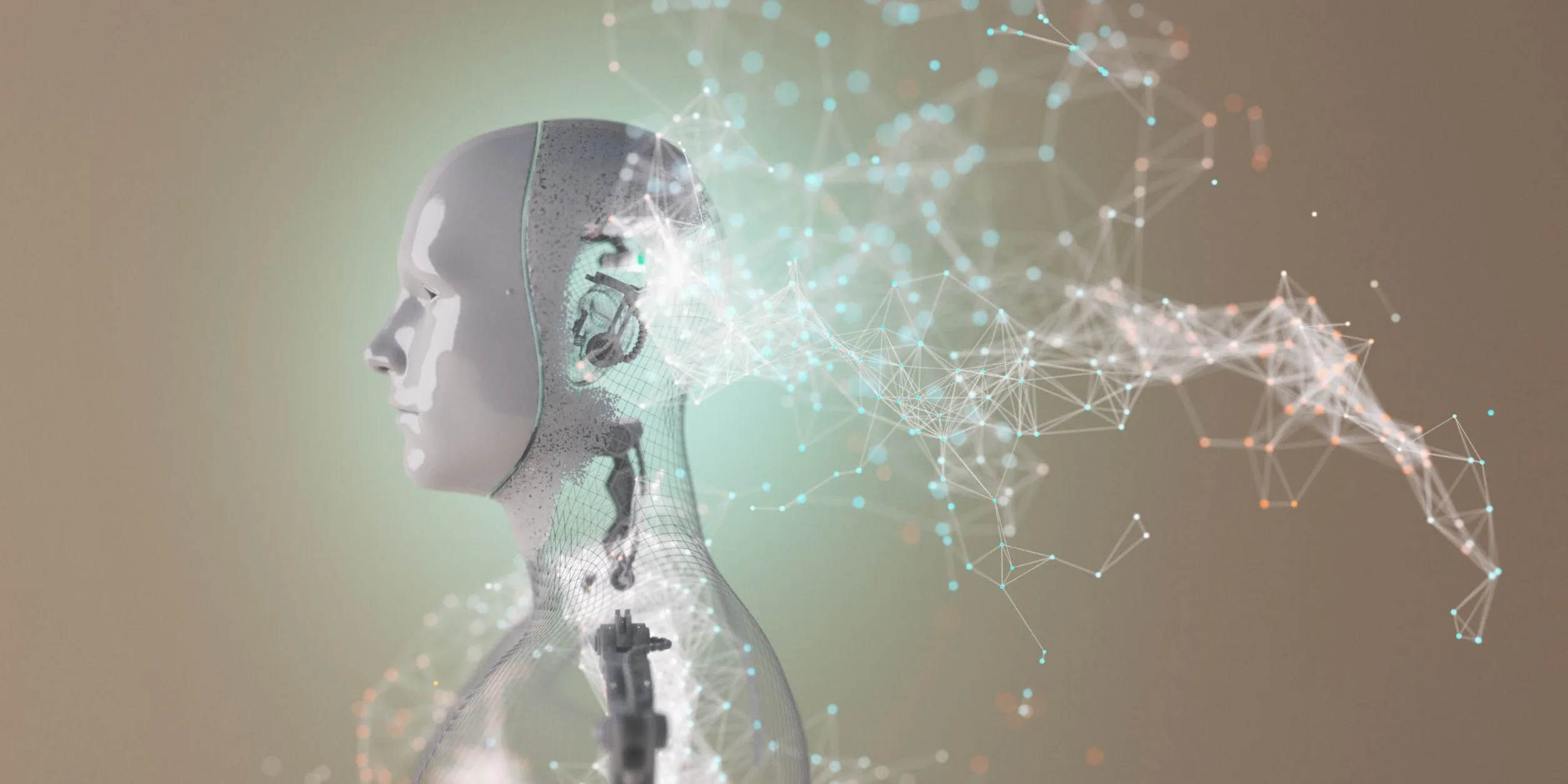 Roboter mit Netzwerkwolke am Kopf
