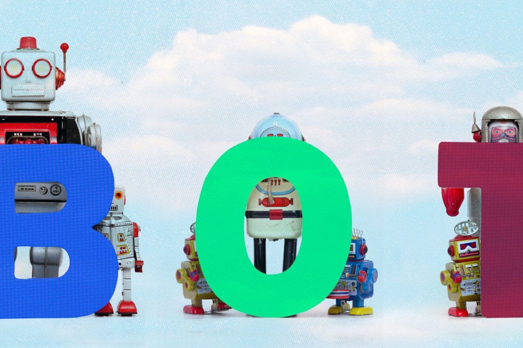 Roboter hinter den Buchstaben BOT