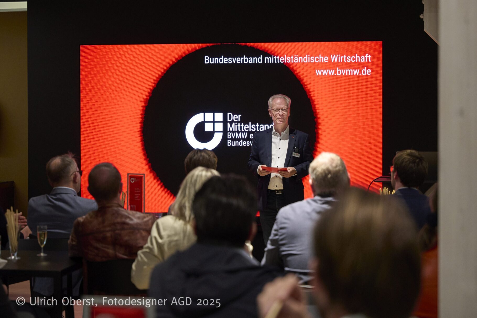 Blick der Teilnehmer auf die Bühne während der Begrüßung durch Lothar Schmidt