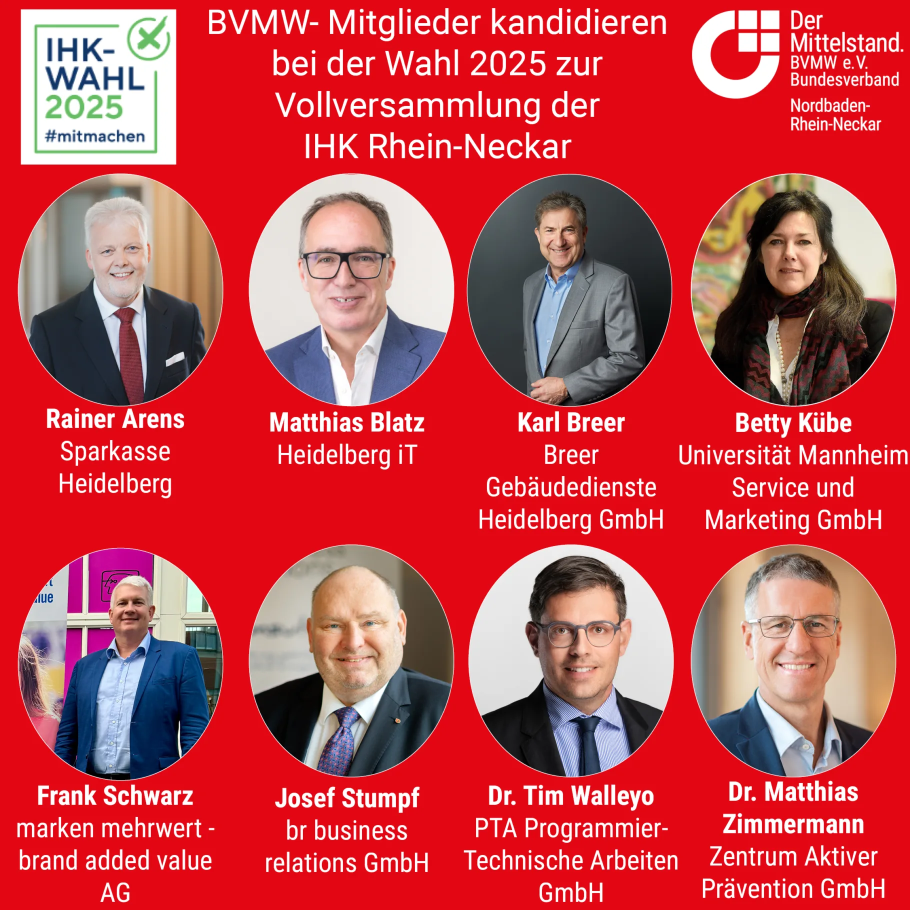 Gruppenbild der Kandidaten zur IHK Wahl aus dem Netzwerk des BVMW