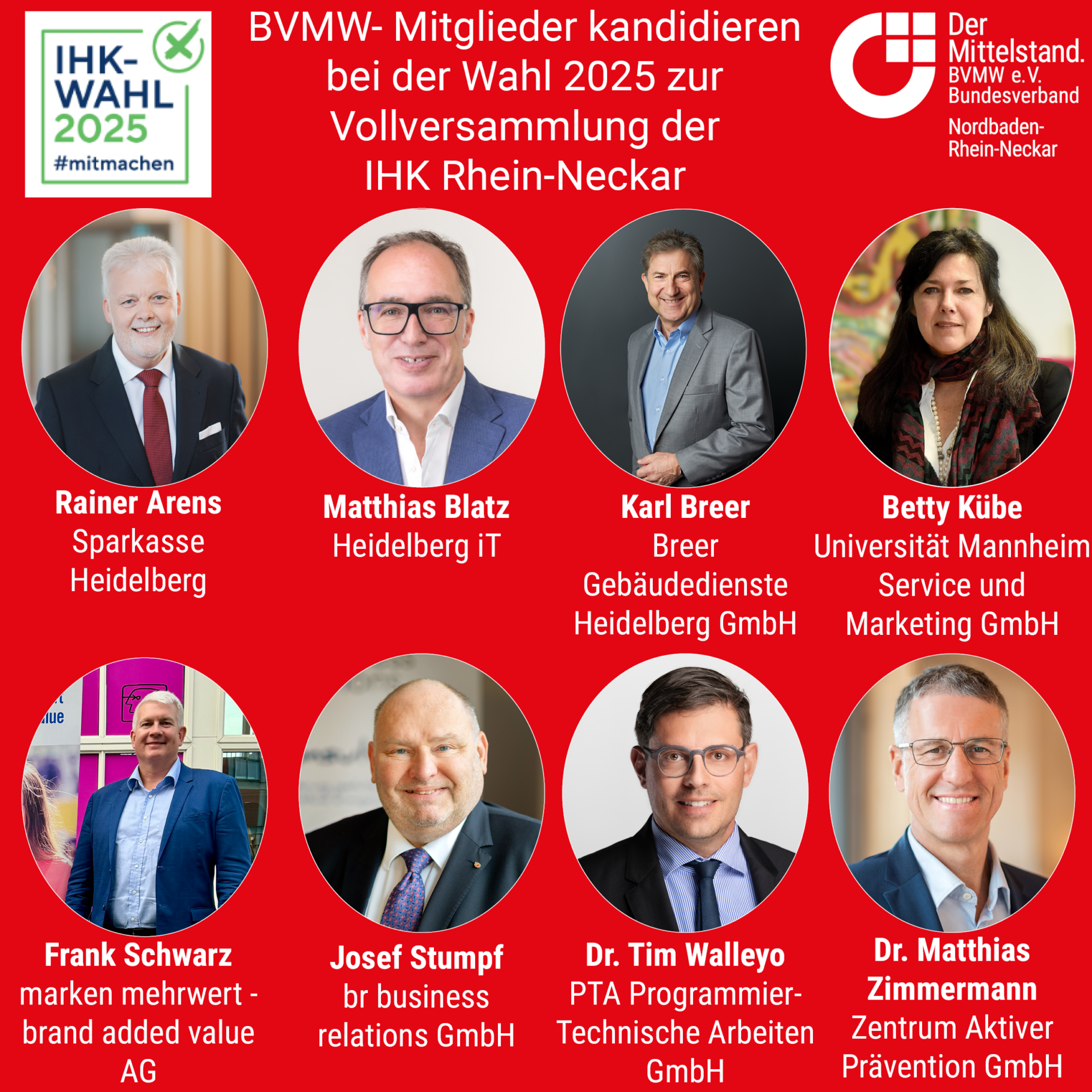 Gruppenbild der Kandidaten zur IHK Wahl aus dem Netzwerk des BVMW