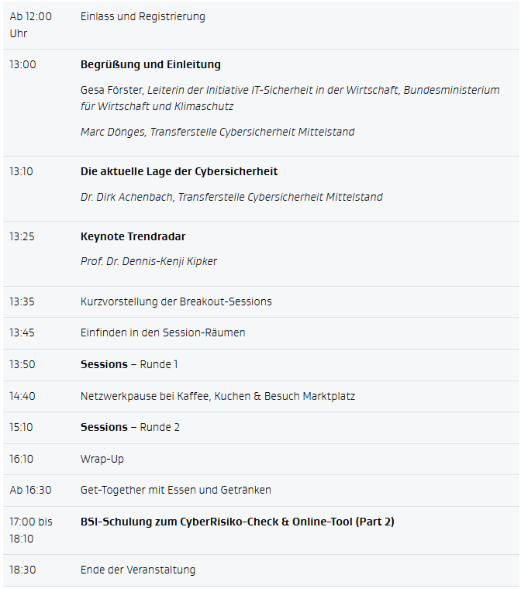 Programm der Konferenz auf einen Blick