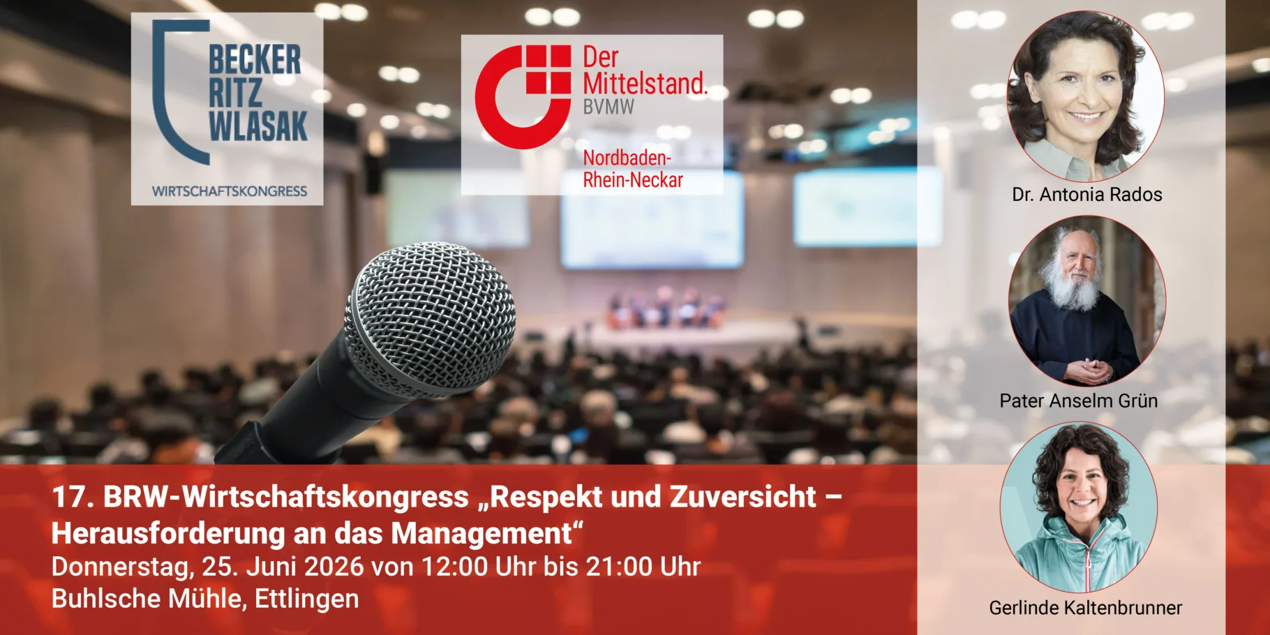 Banner zum 17. BRW-Wirtschaftskongress „Respekt und Zuversicht – Herausforderung an das Management“