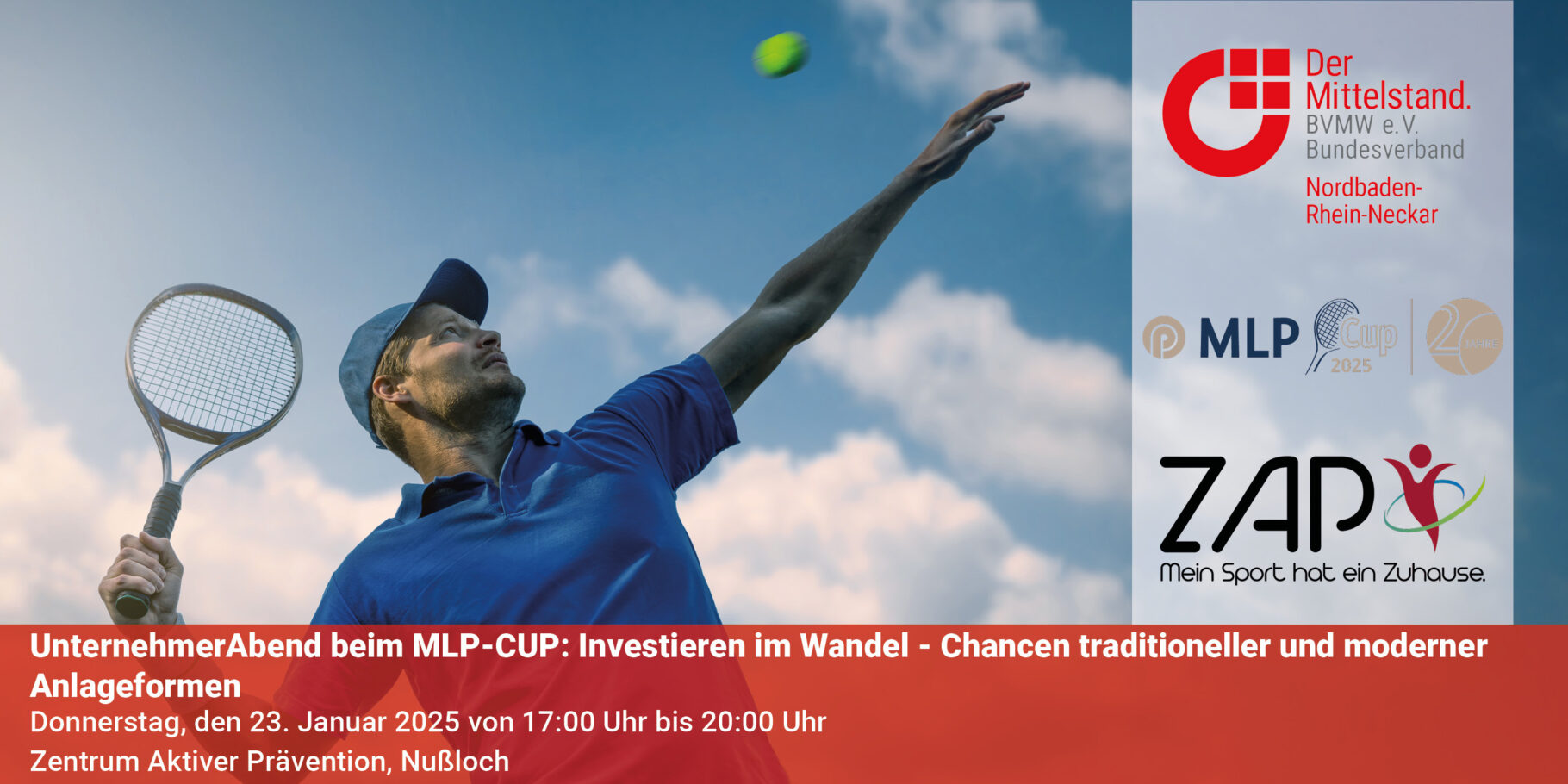 Banner zu UnternehmerAbend beim MLP-CUP: Investieren im Wandel – Chancen traditioneller und moderner Anlageformen