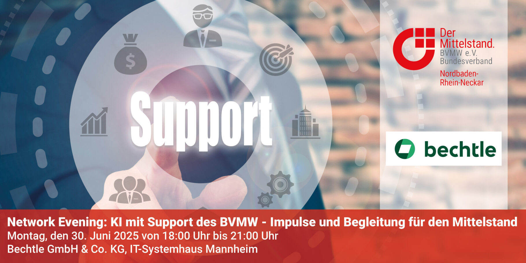 Banner zu Network Evening: KI mit Support des BVMW - Impulse und Begleitung für den Mittelstand