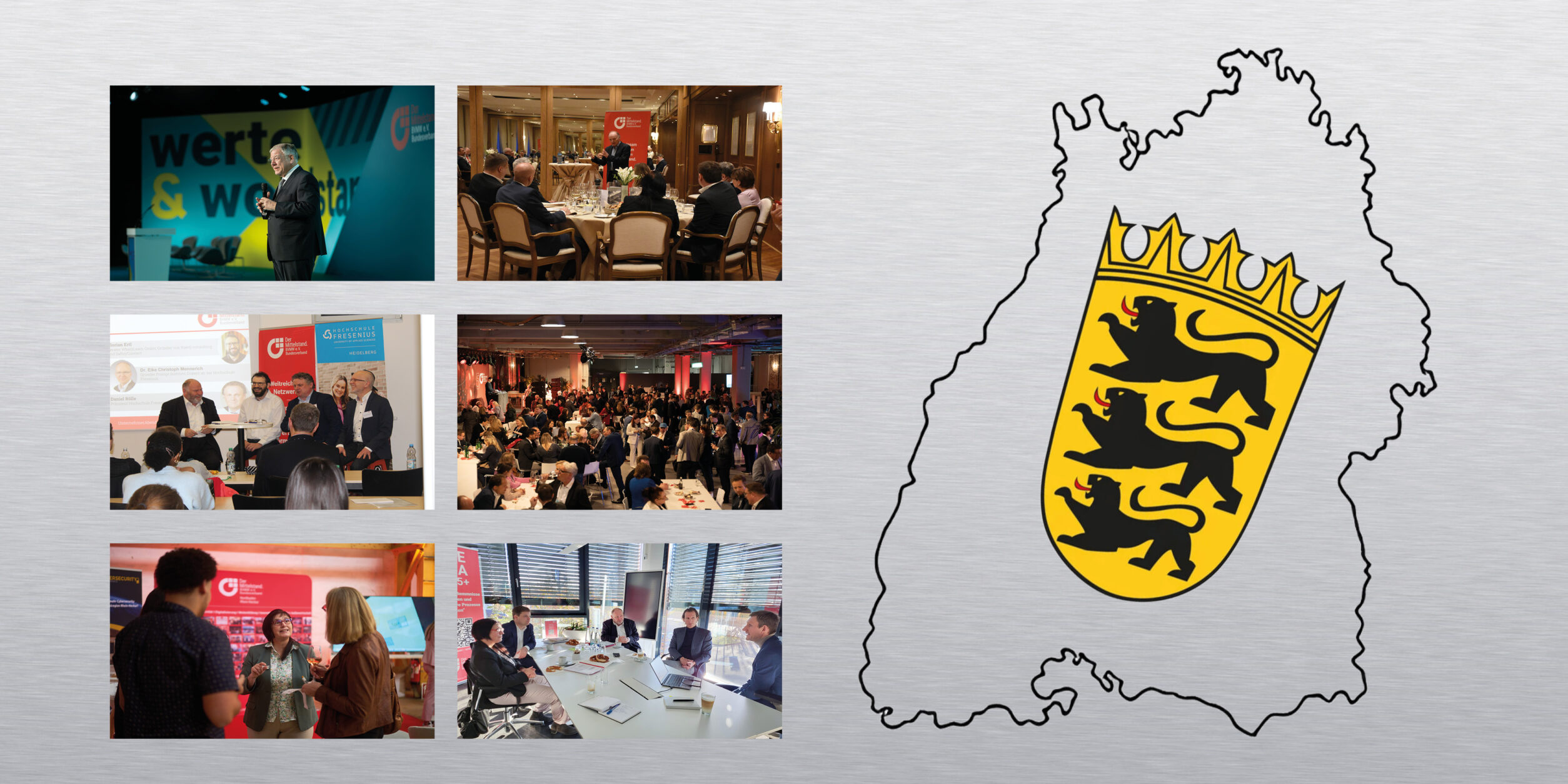 Banner Website BVMW Baden-Württemberg vorübergehend mit 6 typischen Bildern zum BVMW