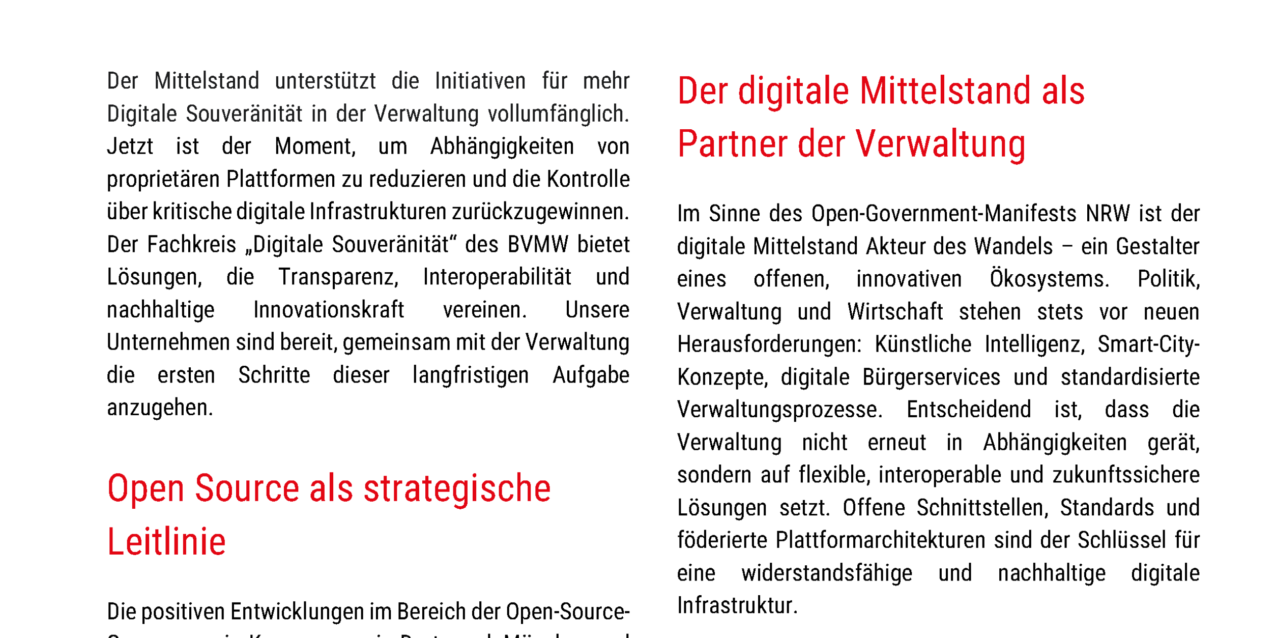 Bild der ersten Seite des BVMW Positionspapiers zur Förderung von Digitaler Souveränität in der kommunalen IT