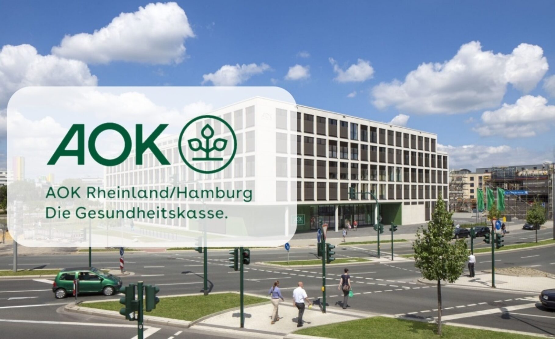 Firmenzentrale AOK Rheinland Hamburg mit Logo